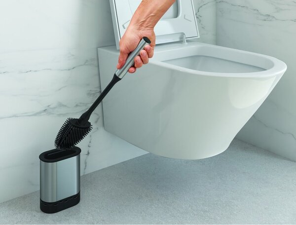 Perie de WC gri închis din oțel inoxidabil Cleany – Metaltex