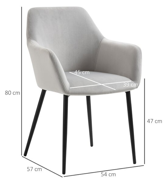 HOMCOM Set de 2 Scaune de Sufragerie Decorative din Catifea Gri Deschis pentru Living sau Dining | Aosom Romania