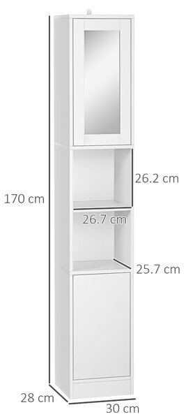 Dulap Înalt Kleankin pentru Baie cu Oglindă și Rafturi Reglabile, Spațiu de Depozitare Eficient, Design Elegant | Aosom Romania