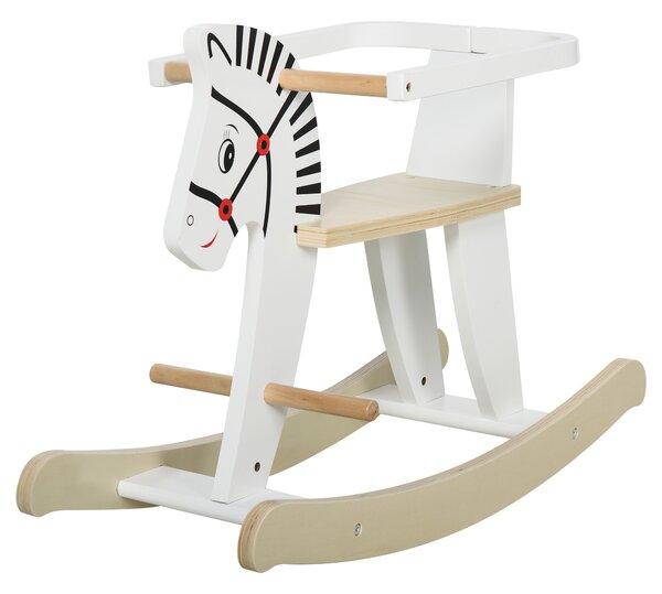 HOMCOM Căluț Balansoar Clasic din Lemn pentru Copii 1-3 Ani, Design Sigur cu Margine și Suport pentru Picioare, 68x26.5x48cm, Alb | Aosom Romania
