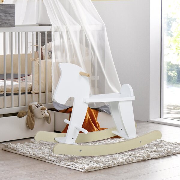 Cal tip Balansoar pentru Copii 1-3 Ani, Design Clasic din Lemn cu Manere si Suport pentru Picioare, 68x26.5x48cm, Alb HOMCOM | Aosom Romania
