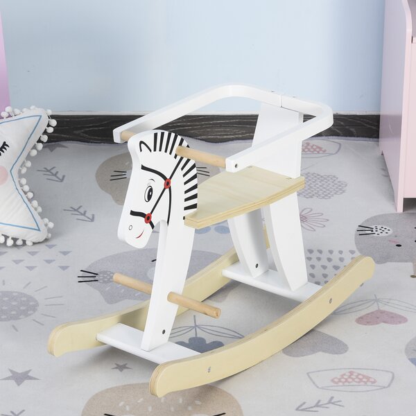 HOMCOM Căluț Balansoar Clasic din Lemn pentru Copii 1-3 Ani, Design Sigur cu Margine și Suport pentru Picioare, 68x26.5x48cm, Alb | Aosom Romania