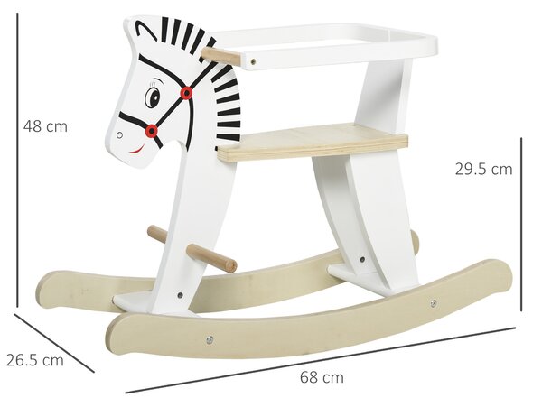 HOMCOM Căluț Balansoar Clasic din Lemn pentru Copii 1-3 Ani, Design Sigur cu Margine și Suport pentru Picioare, 68x26.5x48cm, Alb | Aosom Romania