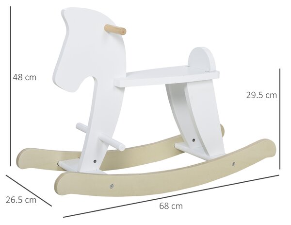 Cal tip Balansoar pentru Copii 1-3 Ani, Design Clasic din Lemn cu Manere si Suport pentru Picioare, 68x26.5x48cm, Alb HOMCOM | Aosom Romania