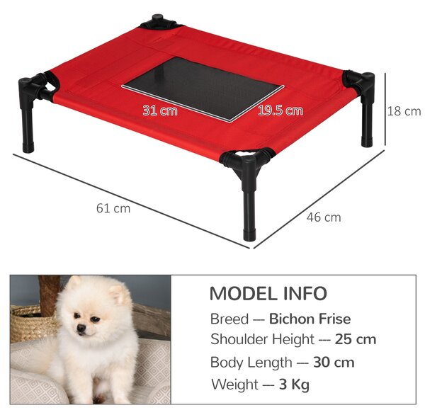 PawHut Sezlong Vară pentru Caini Până la 11kg, Confortabil și Ușor de Curățat, Roșu 64x46x18cm | Aosom Romania