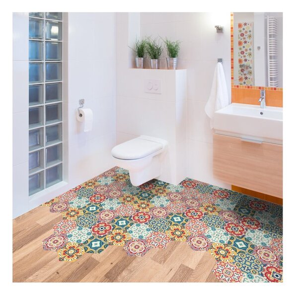 Set 10 autocolante de podea Ambiance Hexagons Lorena, 40 x 90 cm