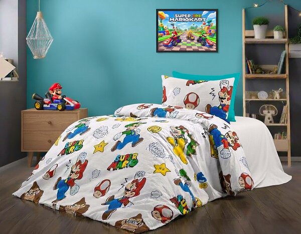 Lenjerie de pat copii bumbac Super Mario