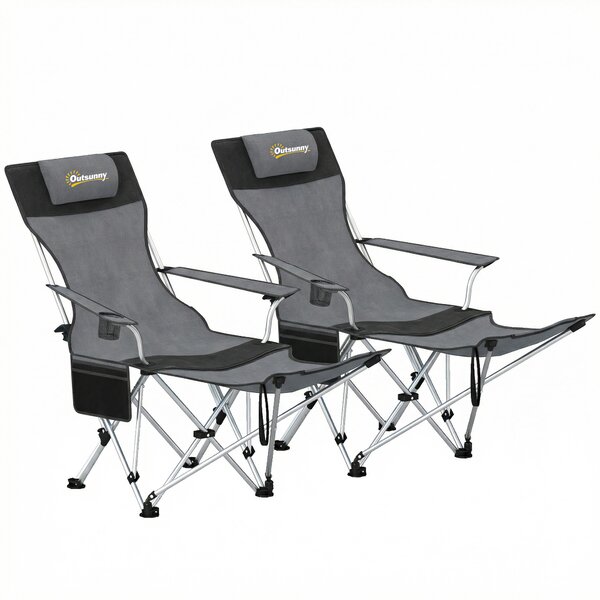 Outsunny Set de 2 Scaune de Camping Pliabile cu Suport pentru Picioare Detașabil, 82x100x88 cm, Negru | Aosom Romania