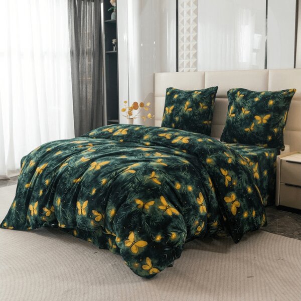 Lenjerie cocolino YELLOW BUTTERFLY verde inchis Dimensiune lenjerie de pat: 70 x 90 cm | 140 x 220 cm