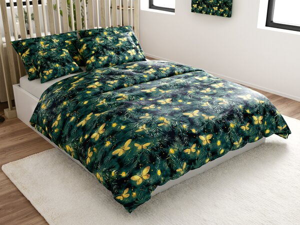 Lenjerie de pat din microfibra YELLOW BUTTERFLY verde inchis Dimensiune lenjerie de pat: 2 buc 70 x 90 cm | 200 x 220 cm