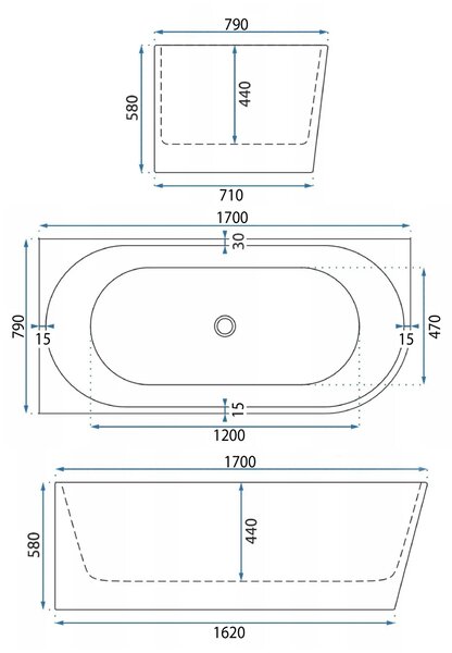 Rea Bellanto Slim, cadă acrilică de colț 1700x790x580 mm, stânga, albă, REA-W0131