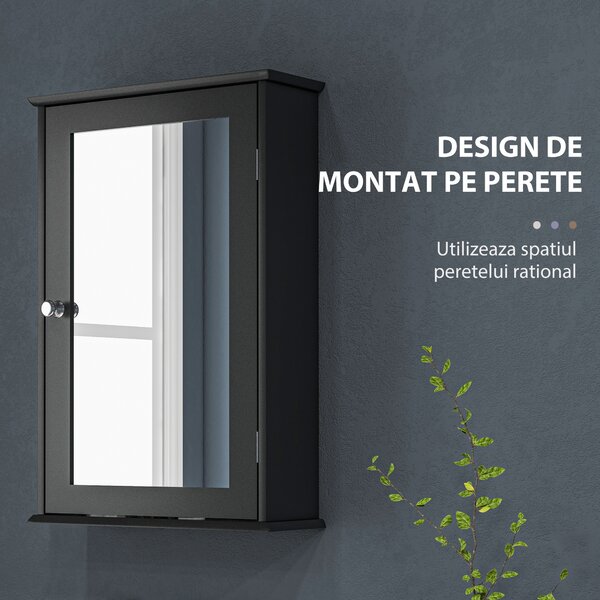 Kleankin Mobilier de Baie Dulap Suspendat cu Oglindă 41x14x60cm Negru | Aosom Romania