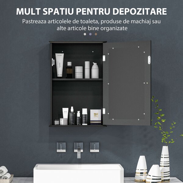 Kleankin Mobilier de Baie Dulap Suspendat cu Oglindă 41x14x60cm Negru | Aosom Romania
