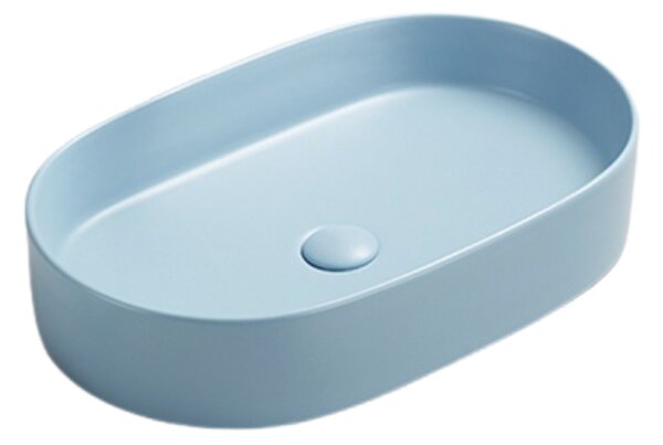 Lavoar baie pe blat, albastru mat, oval, ventil inclus, 52.5 cm, Adelais Foglia Albastru mat