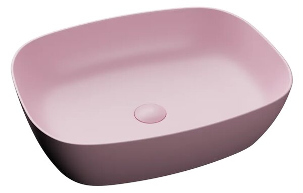 Lavoar baie pe blat, dreptunghiular margini rotunde, roz mat, ventil inclus, Bristol, Foglia Roz mat