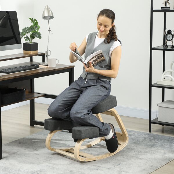 Vinsetto Scaun Ergonomic pentru Genunchi din Mesteacăn și Pernă Gri | Aosom Romania