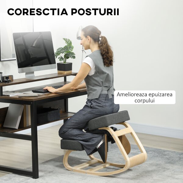 Vinsetto Scaun Ergonomic pentru Genunchi din Mesteacăn și Pernă Gri | Aosom Romania
