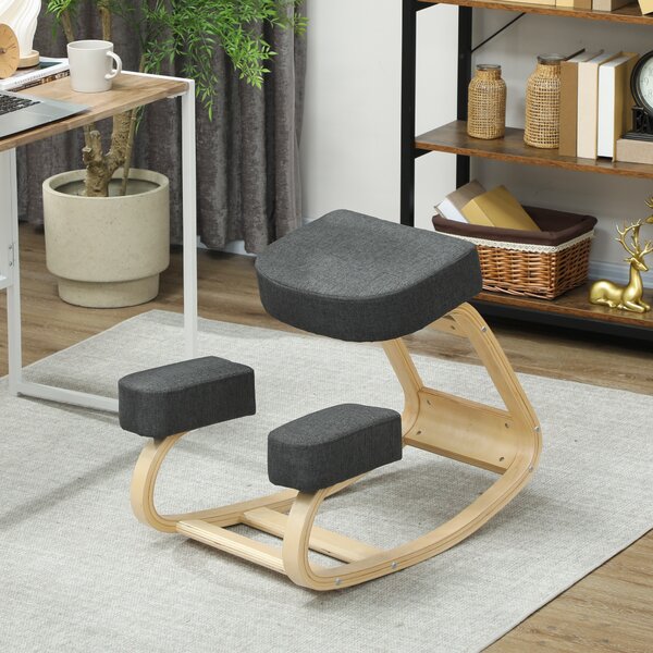 Vinsetto Scaun Ergonomic pentru Genunchi din Mesteacăn și Pernă Gri | Aosom Romania