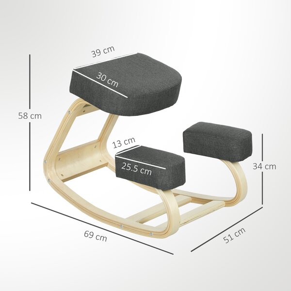 Vinsetto Scaun Ergonomic pentru Genunchi din Mesteacăn și Pernă Gri | Aosom Romania