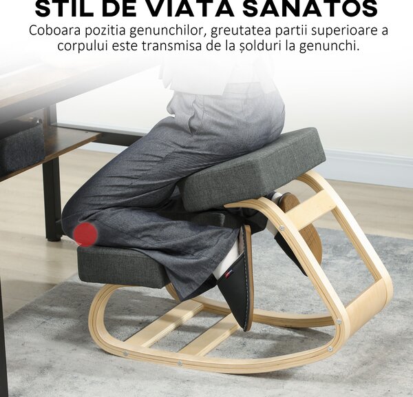 Vinsetto Scaun Ergonomic pentru Genunchi din Mesteacăn și Pernă Gri | Aosom Romania