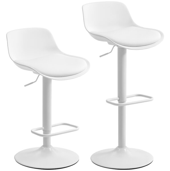 HOMCOM Set de 2 Scaune de Bar Rotative cu Spătar și Înălțime Reglabilă Alb | Aosom Romania