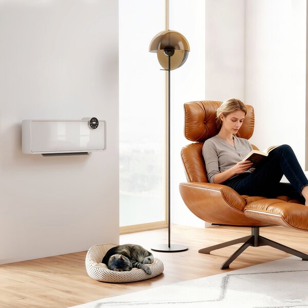HOMCOM Încălzitor Electric 2000W de Perete cu 3 Moduri, Temperatura Reglabilă, Timer și Telecomandă, Alb | Aosom Romania