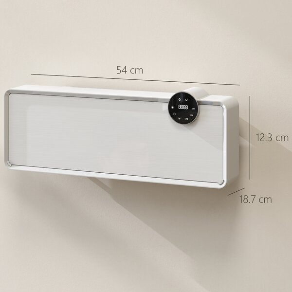 HOMCOM Încălzitor Electric 2000W de Perete cu 3 Moduri, Temperatura Reglabilă, Timer și Telecomandă, Alb | Aosom Romania
