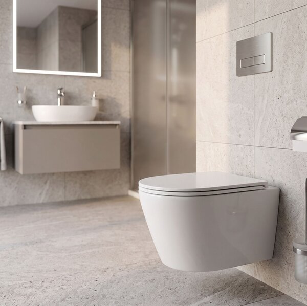Erga Vento, vas WC suspendat 490x365x365mm, Tornado 2 + capac WC cu închidere lentă, alb, ERG-V03-VENTO-TO2-WH