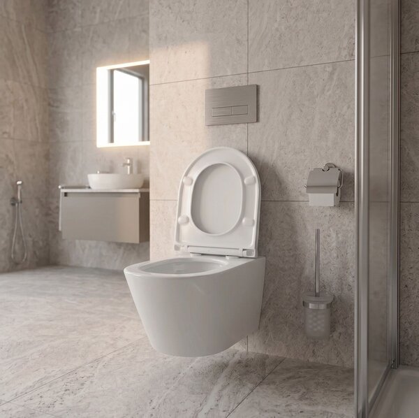 Erga Vento, vas WC suspendat 490x365x365mm, Tornado 2 + capac WC cu închidere lentă, alb, ERG-V03-VENTO-TO2-WH