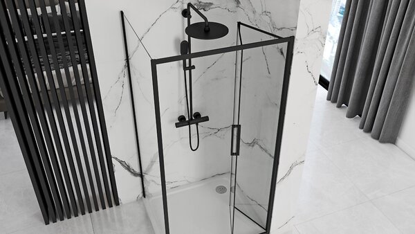 Rea Rapid Fold - cabina de dus cu usa plianta 90(usa) x 80(perete) sticla transparenta, profil negru, KPL-09901
