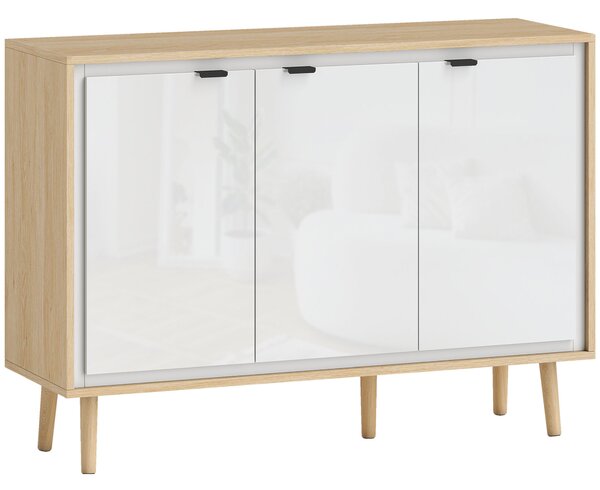 HOMCOM Bufet Modern cu 3 Uși și Raft Reglabil 107x35x77cm Alb și Stejar | Aosom Romania