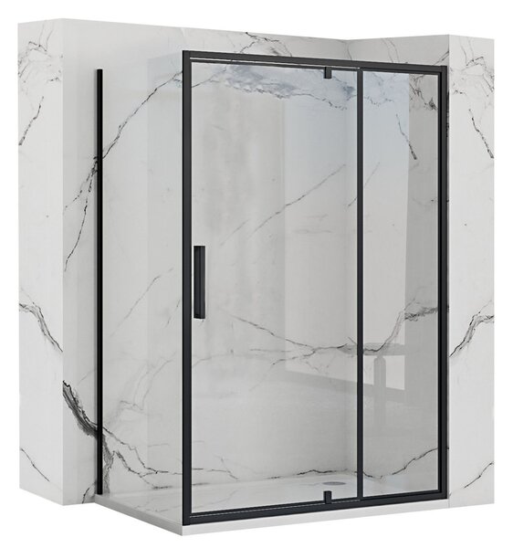 Rea Rapid Swing, cabină de duș pe colț 70 (uşă) x 80 (perete) x 195 cm, sticlă transparentă de 6 mm, profil negru, KPL-009919