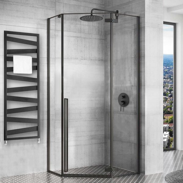 Rea Diamond Black, cabină de duș pentagonală 90 x 90 cm, sticlă transparentă de 6 mm, negru mat, REA-K5622