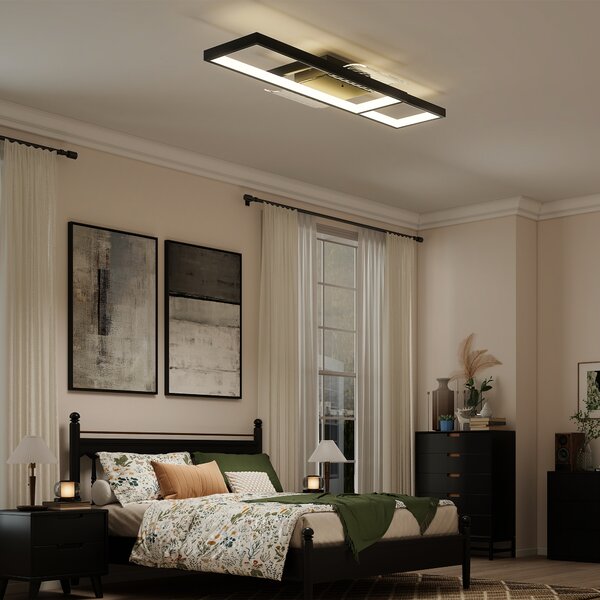 HOMCOM Plafonieră LED Reglabilă cu Telecomandă și Întrerupător, Temperatura Culoare 3000-6000K, Lampă de Design pentru Living și Sufragerie, 70x30 cm, Negru | Aosom Romania