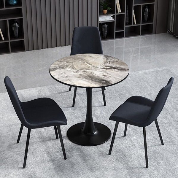 Masa 2HOME stil Tulip rotunda,Marble Arena, picior fix, 70*70cm