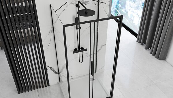 Rea Rapid Slide Wall, cabină de duș cu 3 pereți cu ușă glisantă 160 (uşă) x 90 (perete) x 195 cm, sticlă transparentă de 6 mm, profil negru, KPL-09893