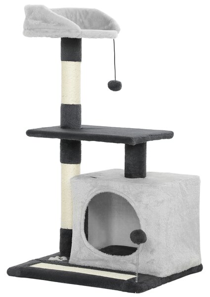 PawHut Ansamblu de joacă pentru pisici cu căsuță, Culcuș, Stâlpi și Covor, 85cm, Gri | Aosom Romania
