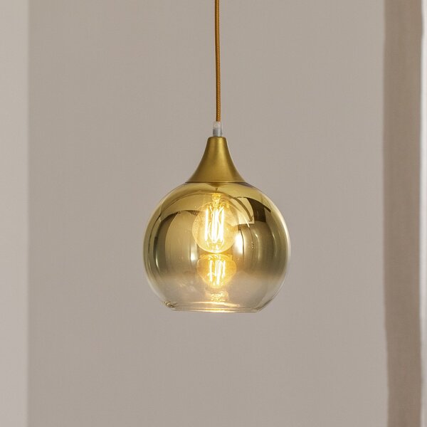 Eko-Light Lampă suspendată Monte din sticlă, 1 bec, auriu, reglabil, Auriu / Alamă, Camera de zi / sufragerie, Sticlă, Modern