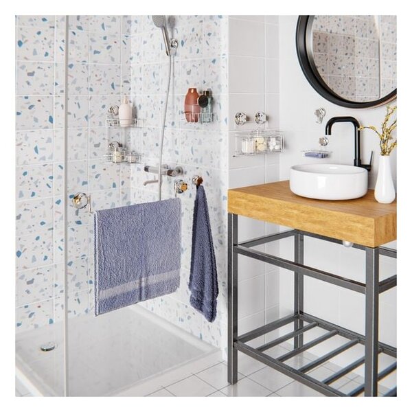 Raft pentru baie argintiu de colț autoadeziv din metal Bestlock Bath – Compactor