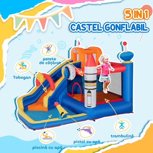 Castel gonflabil 5 in 1 Outsunny pentru copii cu geanta de transport 3,3x2,8x2m | Aosom Romania