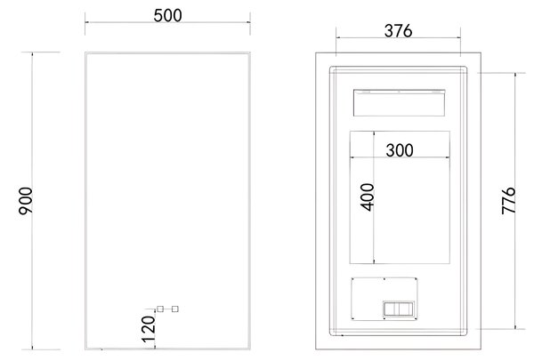 Oglinda Baie Led Oleander 50x90cm, Rama Aluminiu Negru Mat, Functie Dezaburire