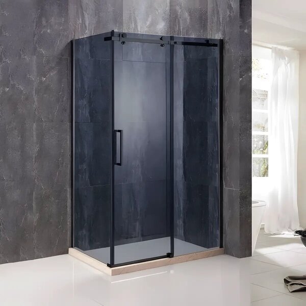 Cabina De Dus Gal 80x100cm, Sticla Securizata Gri 8mm, Profil Aluminiu Negru, Usa Culisanta