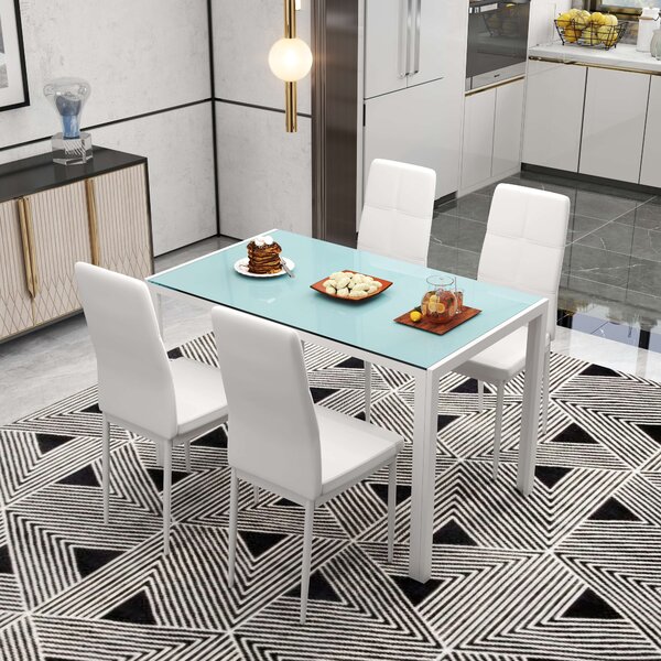 HOMCOM Set Masa pentru 4 Persoane cu 4 Scaune Tapițate, Design Modern și Elegant, Ideal pentru Dining, Alb | Aosom Romania