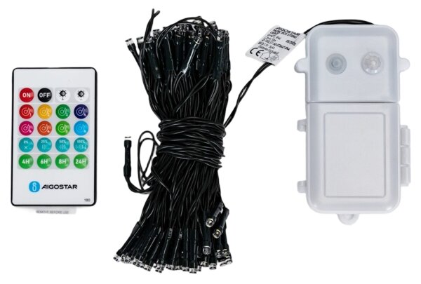 Aigostar - LED dimmabil ghirlandă de Crăciun pentru exterior cu senzor 100xLED/3xAA 12m alb cald + telecomandă