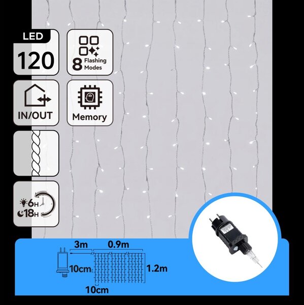 Aigostar-LED Ghirlandă de Crăciun pentru exterior 120xLED/8 funcții 3,9x1,2m IP44 alb rece