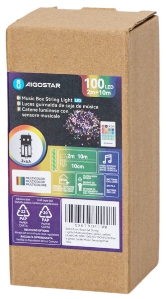 Aigostar - Ghirlandă LED reglabilă pentru exterior cu senzor 100xLED/3xAA 12m multicolor + telecomandă