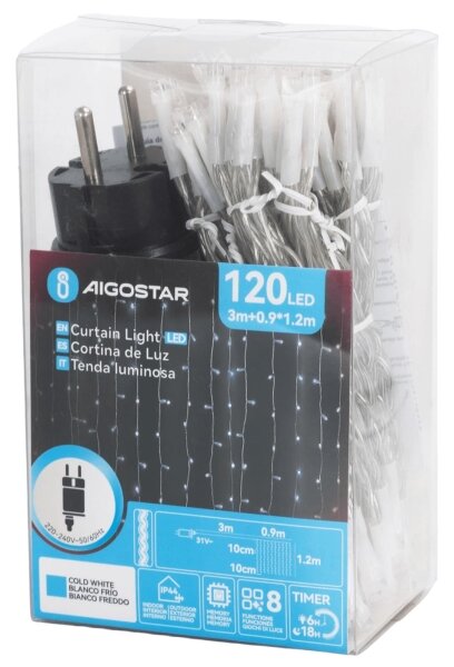 Aigostar-LED Ghirlandă de Crăciun pentru exterior 120xLED/8 funcții 3,9x1,2m IP44 alb rece
