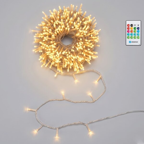 Aigostar - Ghirlandă LED de exterior reglabilă cu senzor 100xLED/3xAA 12m alb cald + telecomandă