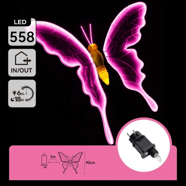Aigostar - Decorațiune LED de exterior 558xLED 90 cm IP44 fluture/roz