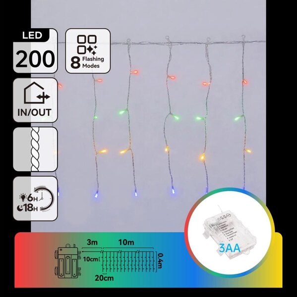 Aigostar - LED Ghirlandă de exterior pentru Crăciun 200xLED/8 funcții 3xAA 13x0,4m IP44 multicolor